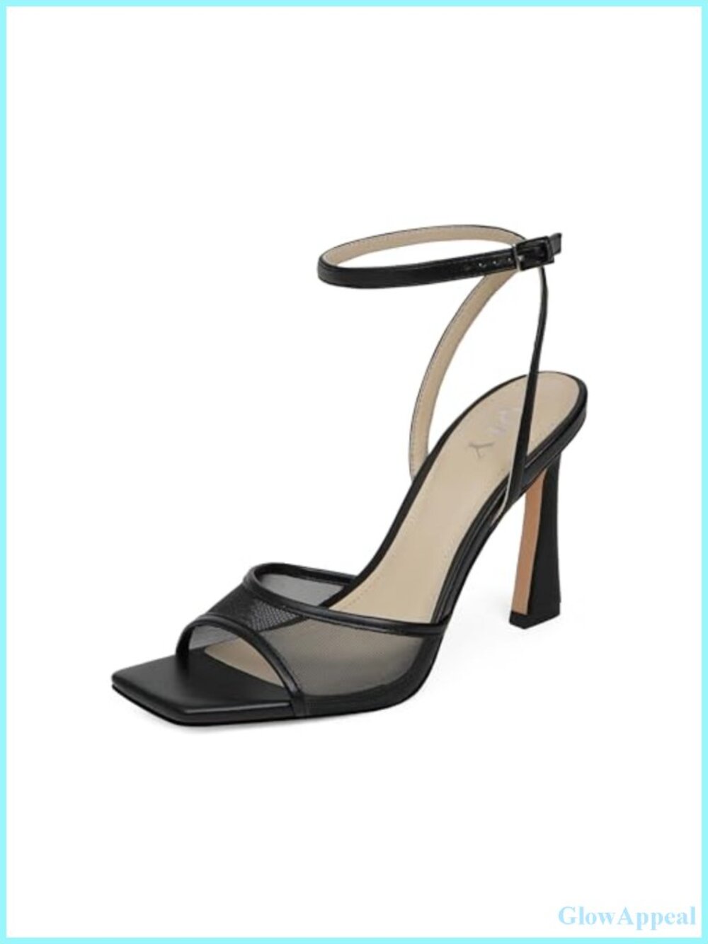 Strappy Heels Mesh Square Toe Ankle Strap Stiletto Dress Sandals